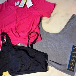 Bundle Pink Top, grey tank, black bathing suit top